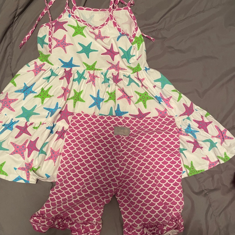 Colorful Starfish Dress and Shorts Set